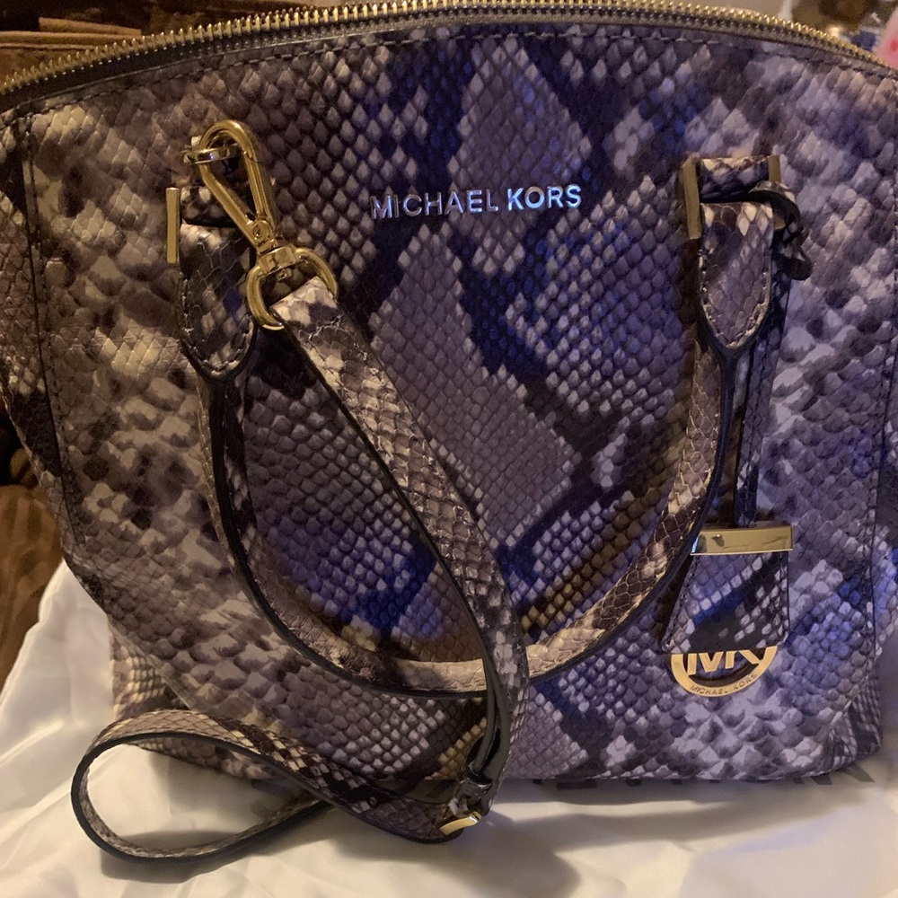 Brown/Tan Python Print Mk Shoulder Bag - image 1